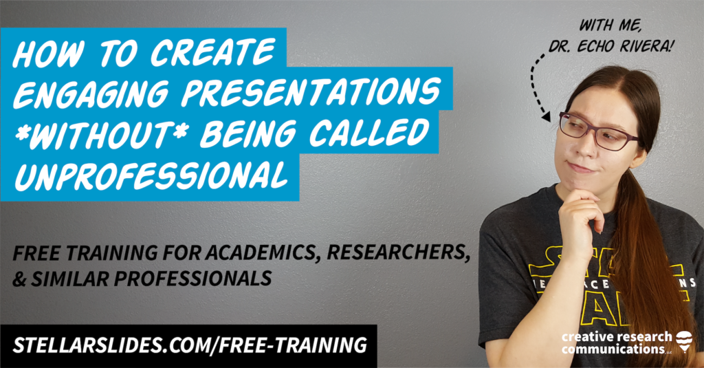 Promo for free training on how to create engaging presentations with Dr Echo Rivera