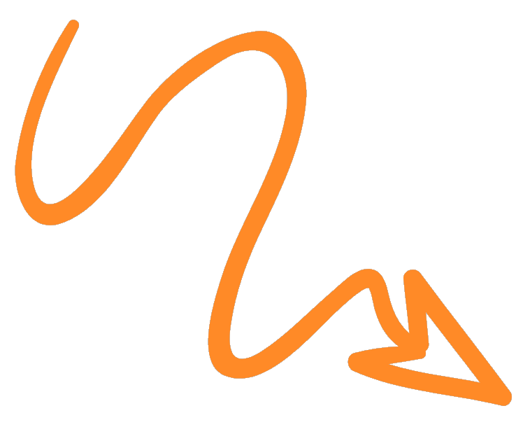 Orange squiggly arrow pointing in a down-right angle