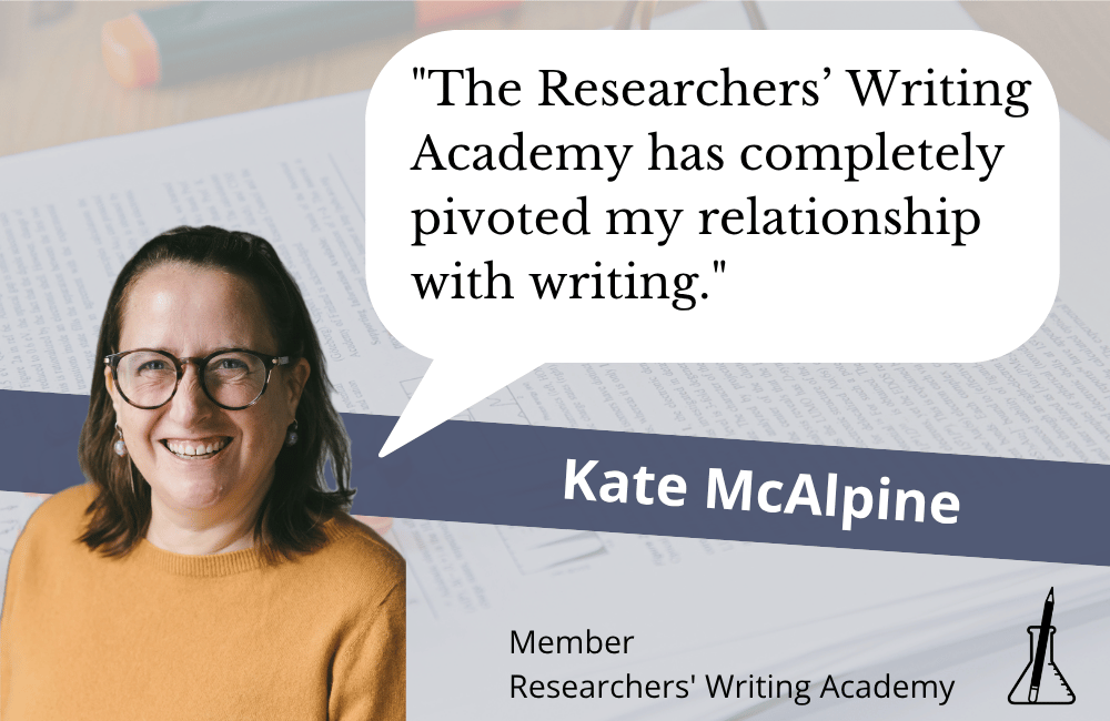 Face of scientific writing course member Dr Amelie Jeanneau, saying 'The program made me a better academic' in a speech bubble.