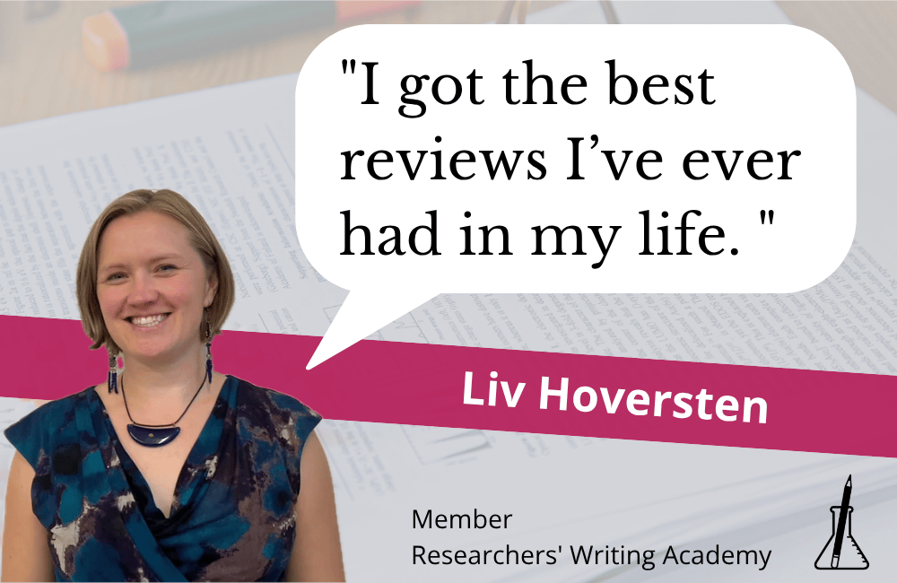 Face of scientific writing course member Dr Amelie Jeanneau, saying 'The program made me a better academic' in a speech bubble.