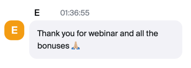 Screenshot of a comment from live webinar