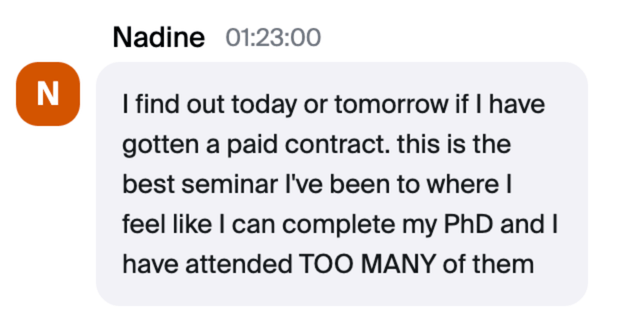 Screenshot of a comment from live webinar